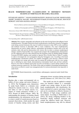 Beach Morphodynamic Classification in Different Monsoon Seasons at Terengganu Beaches, Malaysia