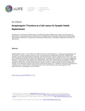 Synaptotagmin 7 Functions As a Ca2+-Sensor for Synaptic Vesicle Replenishment