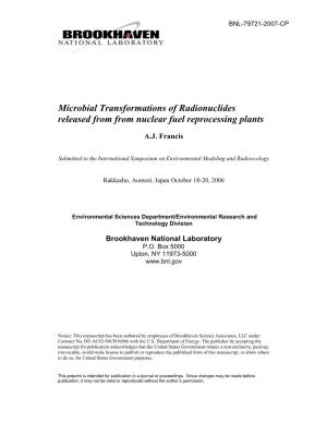 Microbial Transformations of Radionuclides Released from from Nuclear Fuel Reprocessing Plants