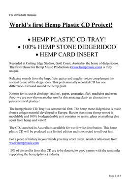 World's First Hemp Plastic CD Project