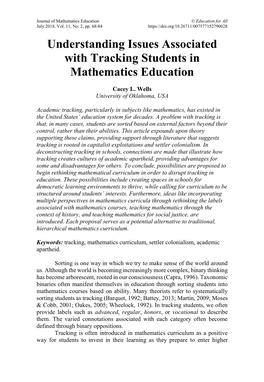 Understanding Issues Associated with Tracking Students in Mathematics Education