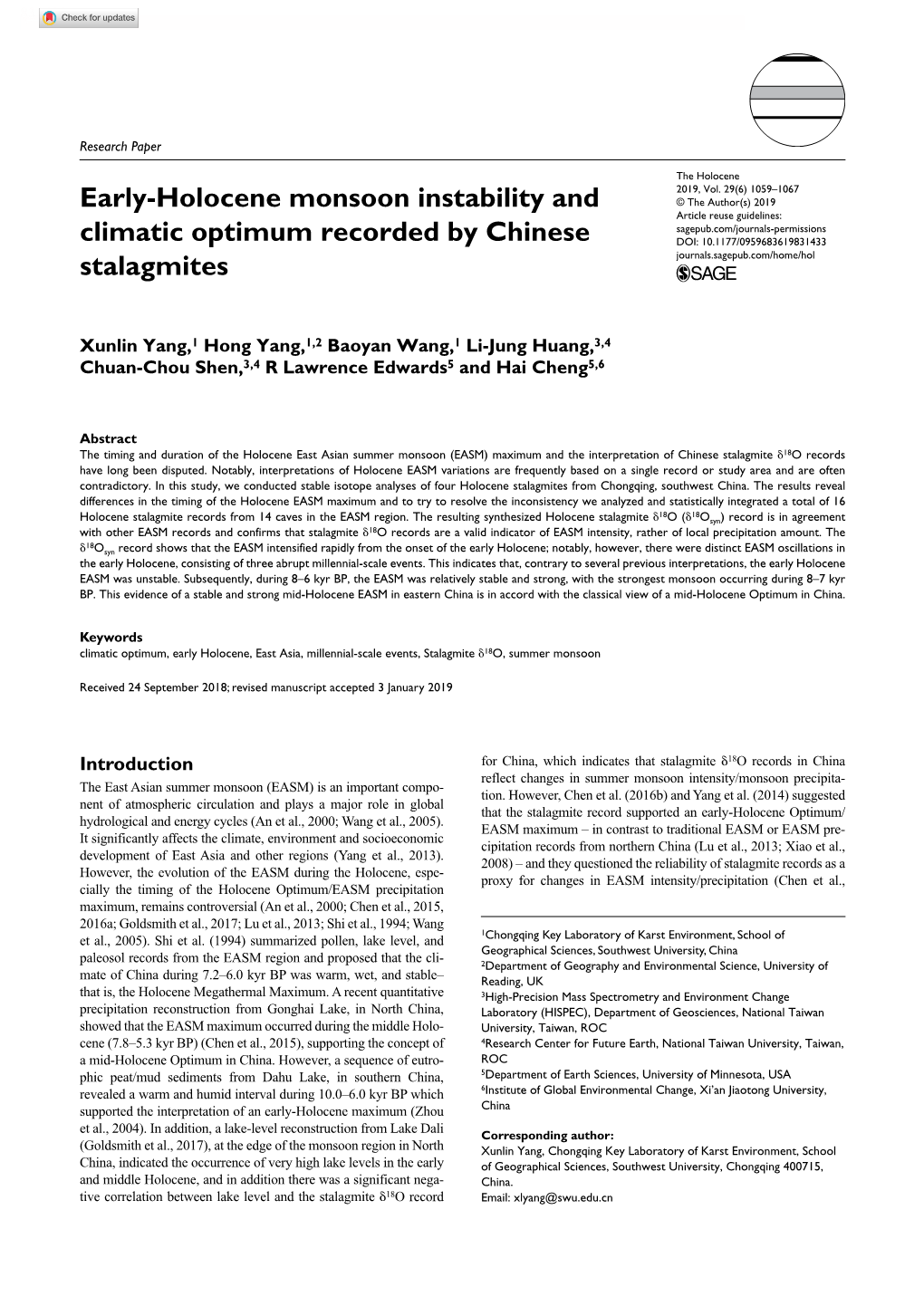 Early-Holocene Monsoon Instability and Climatic Optimum Recorded By