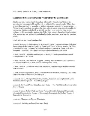 Appendix D: Research Studies Prepared for the Commission