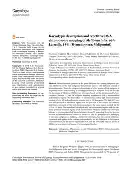 Karyotypic Description and Repetitive DNA Chromosome Mapping of Melipona Interrupta Citation: N.M