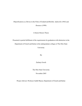 Objectification As a Device in the Films of Godard and Breillat: Alphaville (1965) And
