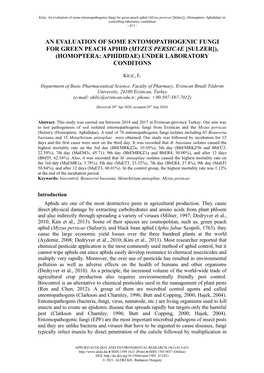 (Myzus Persicae [Sulzer]), (Homoptera: Aphididae) in Controlling Laboratory Condiditon - 413