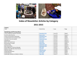 Index of Newsletter Articles by Category 2011-2015