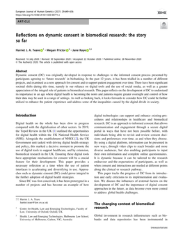 Reflections on Dynamic Consent in Biomedical Research