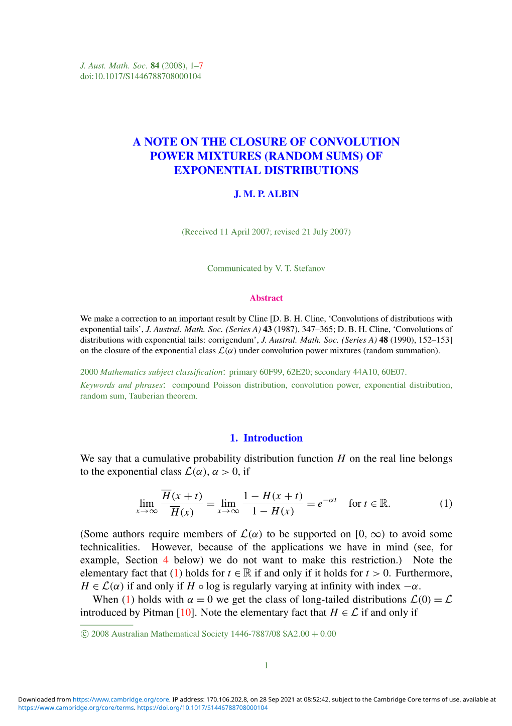 A Note on the Closure of Convolution Power Mixtures (Random Sums) of Exponential Distributions