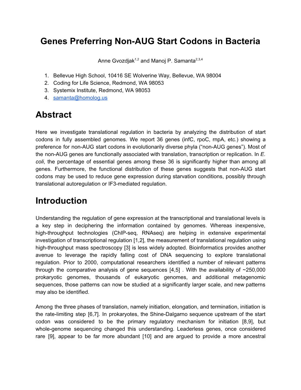 Genes Preferring Non-AUG Start Codons in Bacteria Abstract