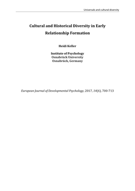 Cultural and Historical Diversity in Early Relationship Formation