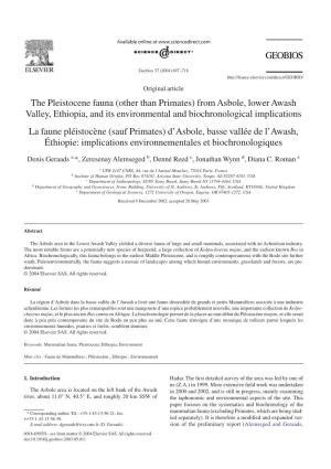 The Pleistocene Fauna (Other Than Primates) from Asbole, Lower Awash