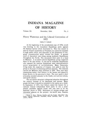 INDIANA MAGAZINE of HISTORY Volume XL December, 1944 No