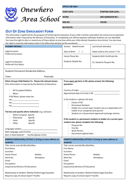 Out of Zone Enrolment Form