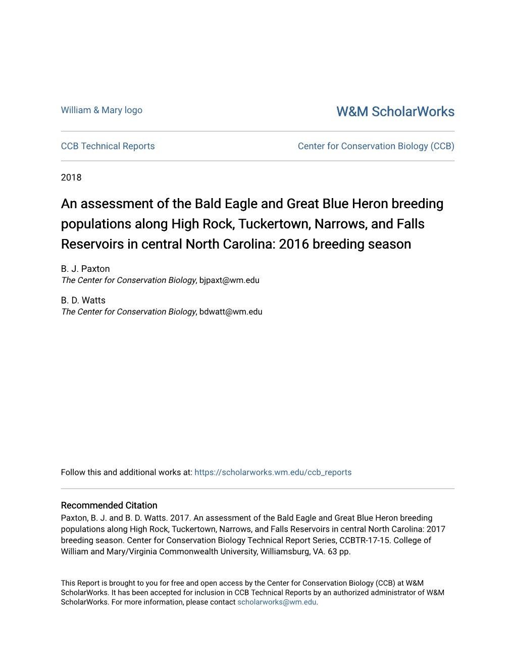 An Assessment of the Bald Eagle and Great Blue Heron Breeding