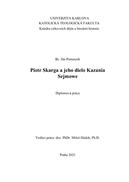 Piotr Skarga a Jeho Dielo Kazania Sejmowe