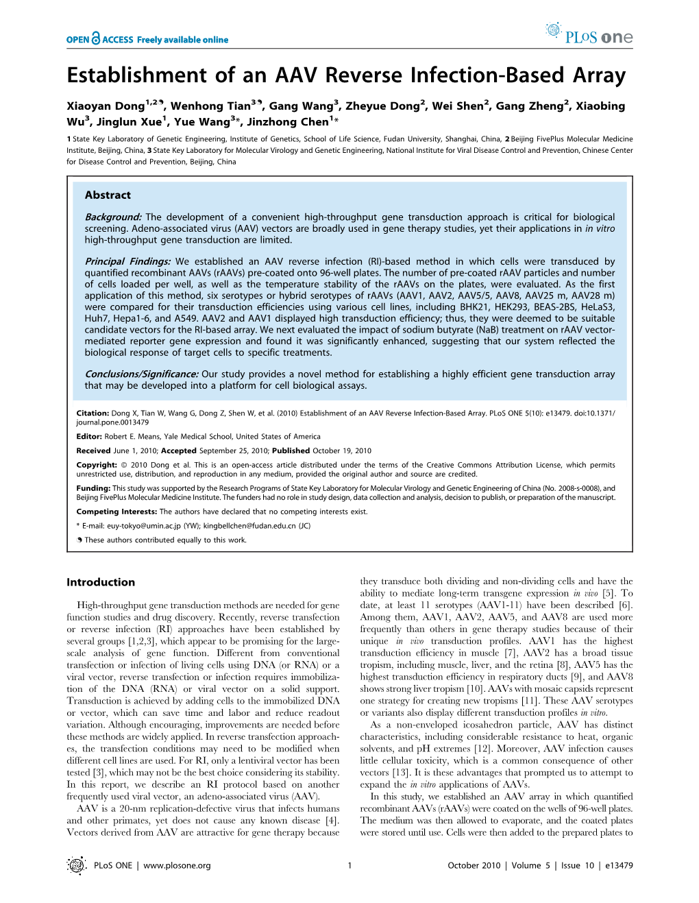 Establishment of an AAV Reverse Infection-Based Array