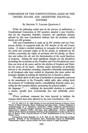Comparison of the Constitutional Basis of the United States and Argentine Political Systems