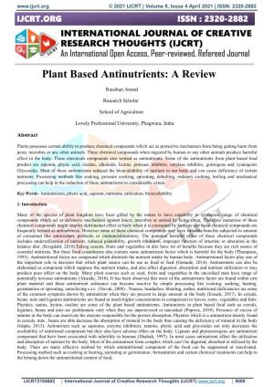 Plant Based Antinutrients: a Review