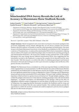 Mitochondrial DNA Survey Reveals the Lack of Accuracy in Maremmano Horse Studbook Records