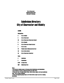 Subdivision Directory City of Clearwater and Vicinity