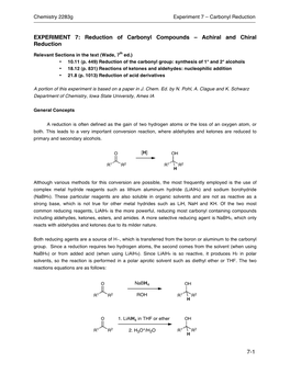 7-1 EXPERIMENT 7: Reduction of Carbonyl Compounds – Achiral And