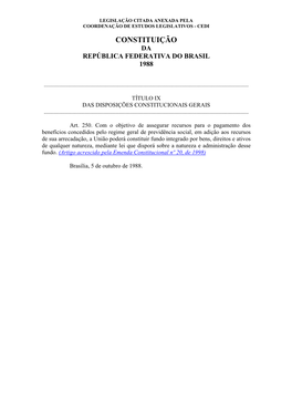 Legislação Citada Anexada Pela Coordenação De Estudos Legislativos - Cedi Constituição Da República Federativa Do Brasil 1988