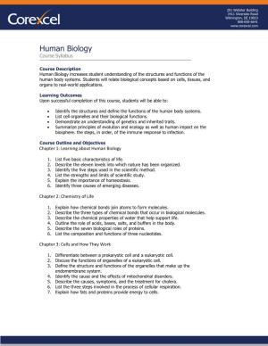 Human Biology Course Syllabus & Accreditation Information