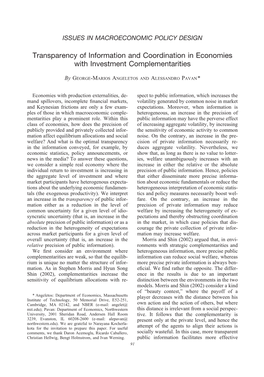 Transparency of Information and Coordination in Economies with Investment Complementarities