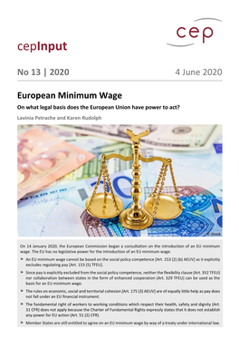 European Minimum Wage on What Legal Basis Does the European Union Have Power to Act? Lavinia Petrache and Karen Rudolph