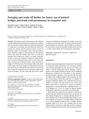 Foraging Ants Trade Off Further for Faster: Use of Natural Bridges and Trunk Trail Permanency in Carpenter Ants