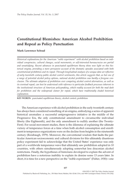 American Alcohol Prohibition and Repeal As Policy Punctuation