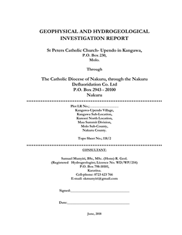 Geophysical and Hydrogeological Investigation Report