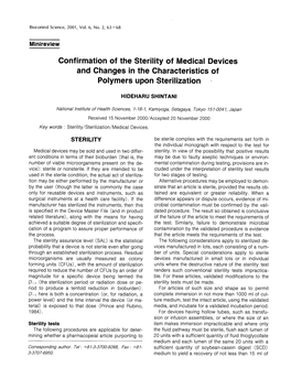 Confirmation of the Sterility of Medical Devices and Changes in the Characteristics of Polymers Upon Sterilization