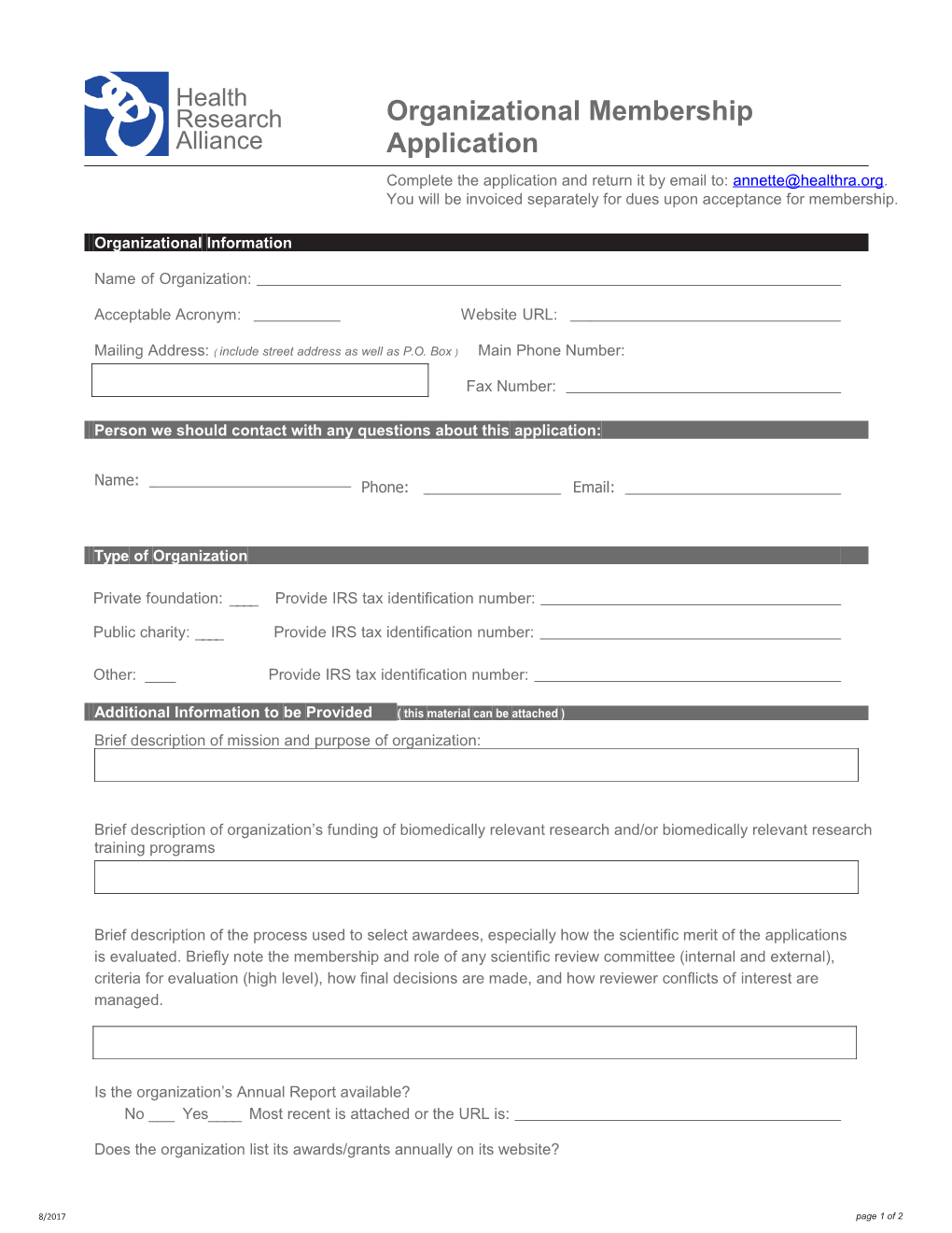 Organizational Membership Application