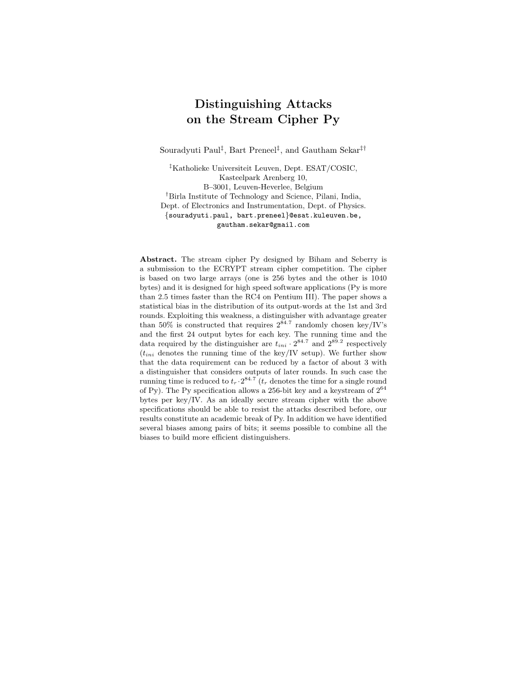 Distinguishing Attacks on the Stream Cipher Py