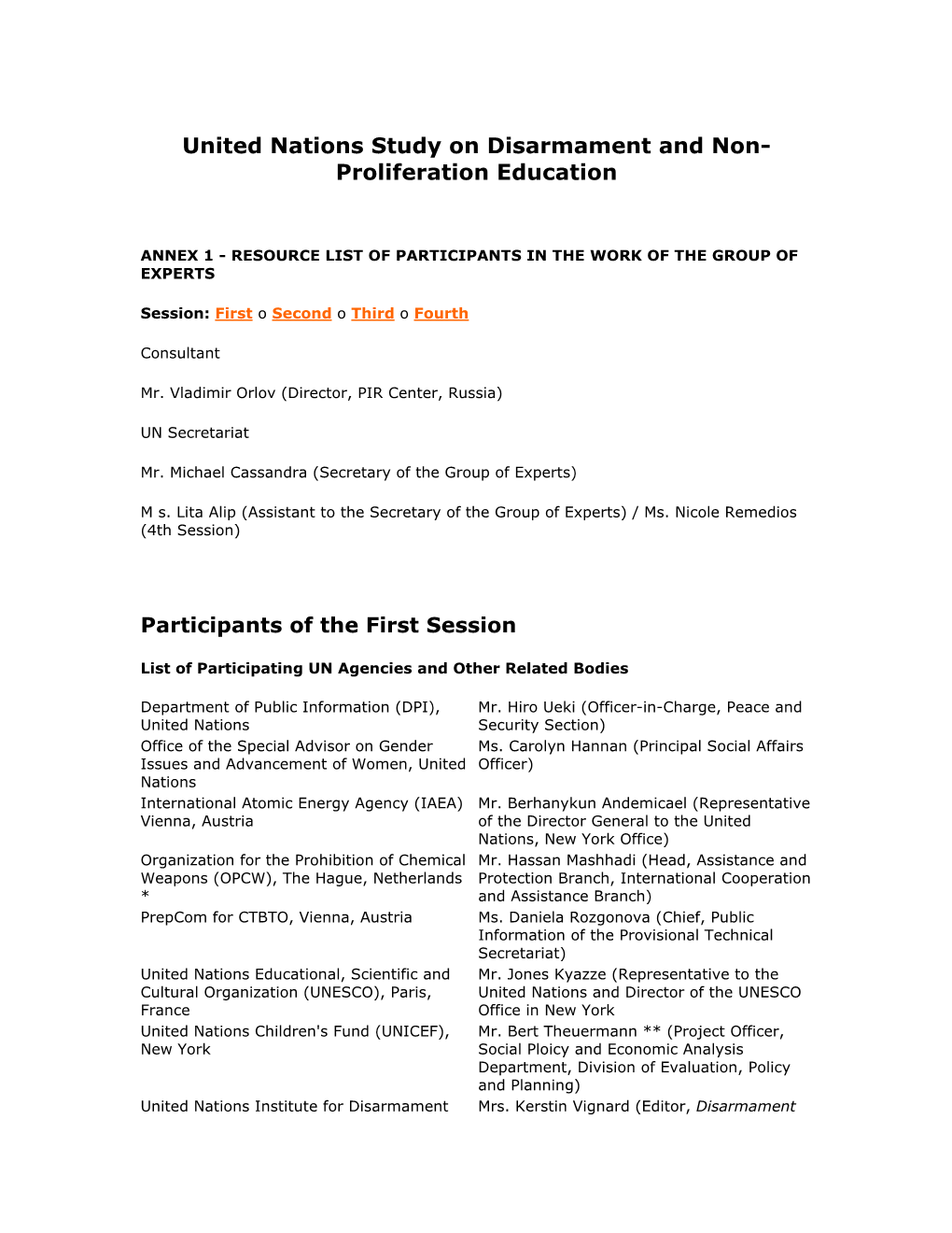 United Nations Study on Disarmament and Non- Proliferation Education