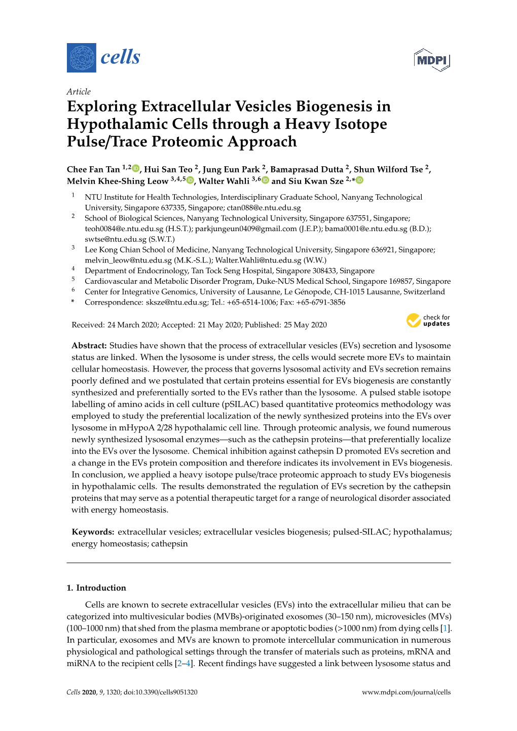 Exploring Extracellular Vesicles Biogenesis in Hypothalamic Cells Through a Heavy Isotope Pulse/Trace Proteomic Approach