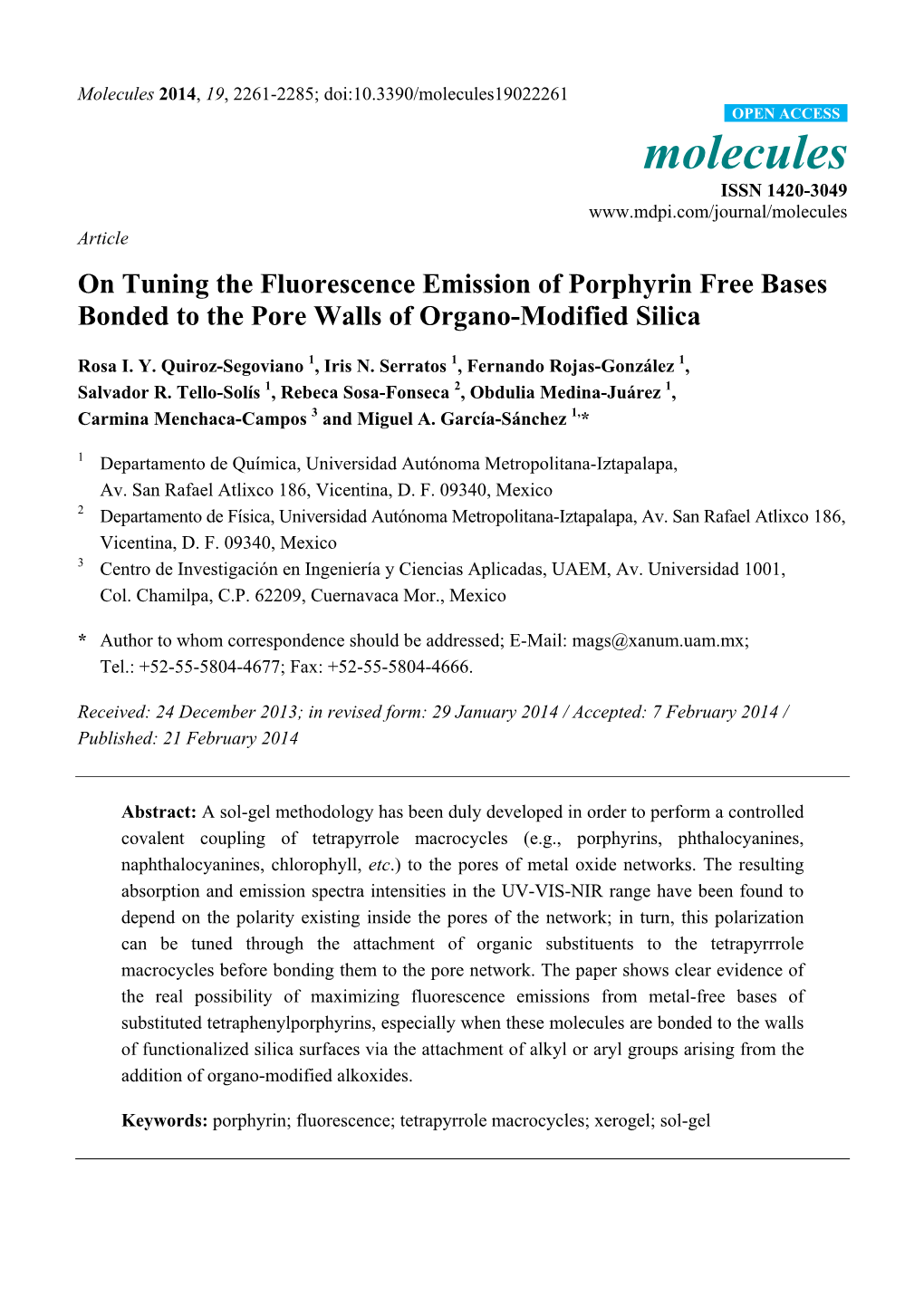 On Tuning the Fluorescence Emission of Porphyrin Free Bases Bonded to the Pore Walls of Organo-Modified Silica