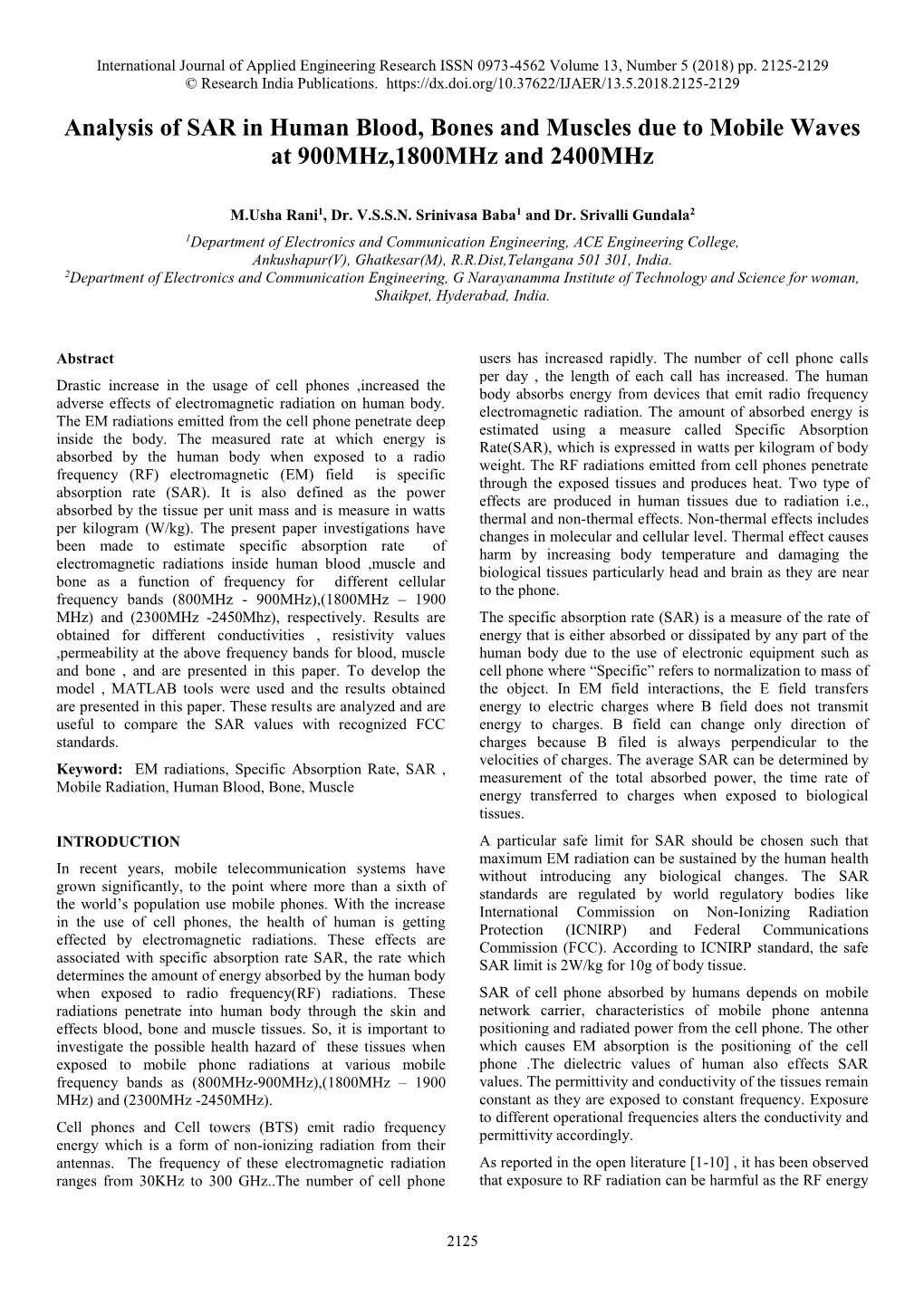 Analysis of SAR in Human Blood, Bones and Muscles Due to Mobile Waves at 900Mhz,1800Mhz and 2400Mhz