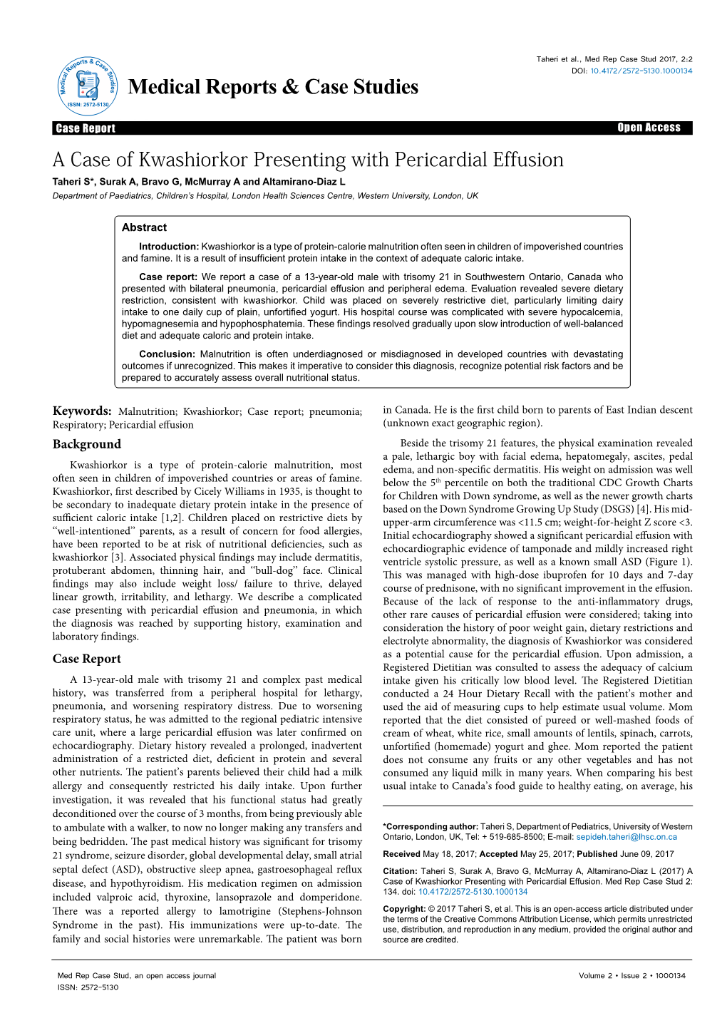 A Case of Kwashiorkor Presenting with Pericardial Effusion