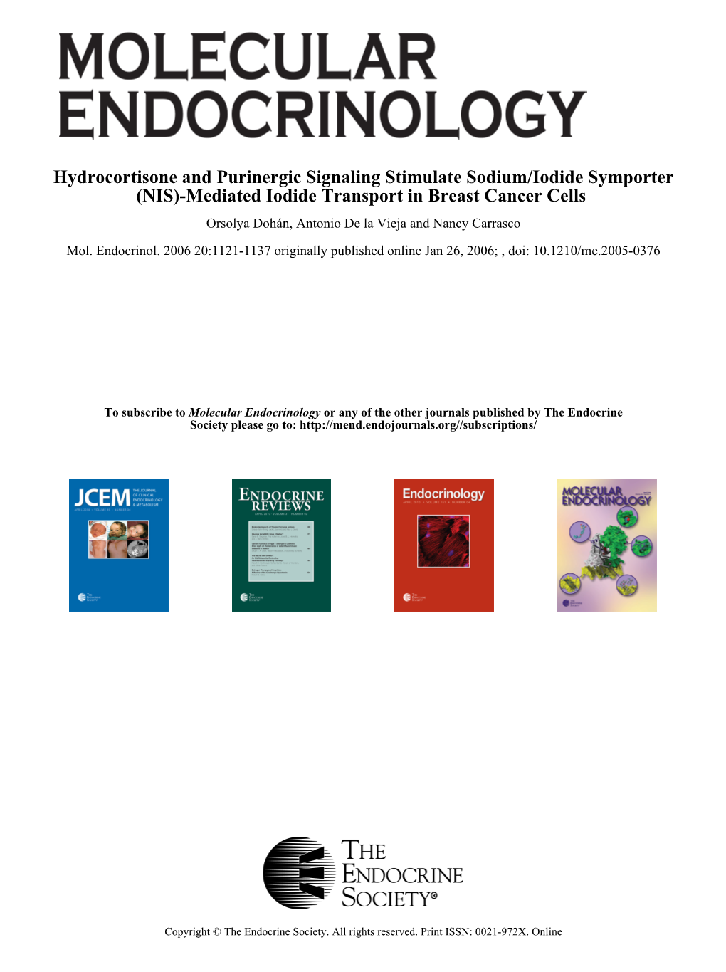 Mediated Iodide Transport in Breast Cancer Cells Hydrocortisone And