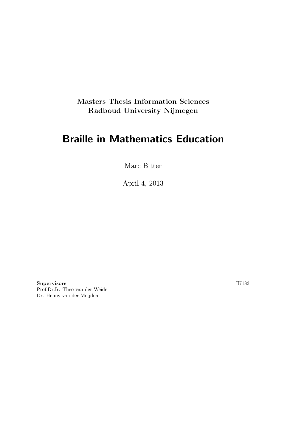 Braille in Mathematics Education