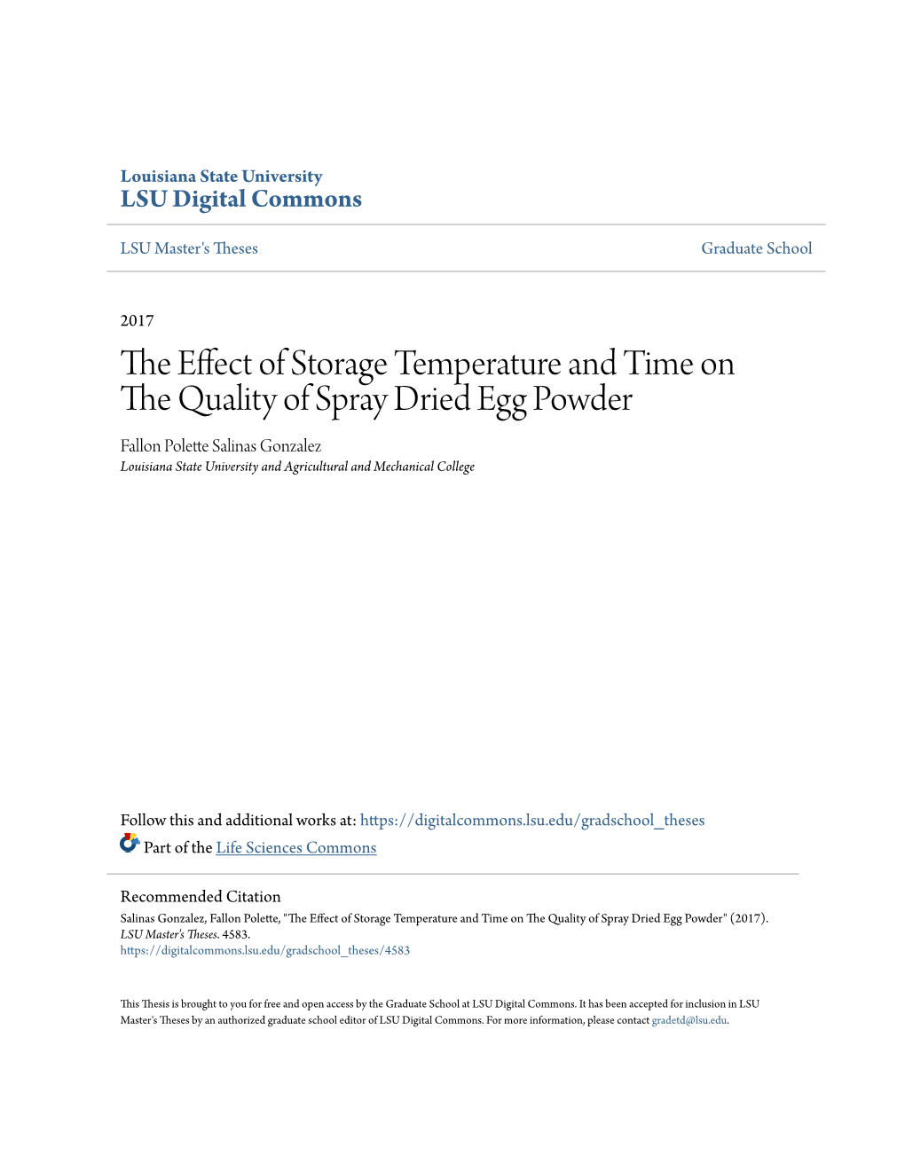 The Effect of Storage Temperature and Time on the Quality of Spray Dried Egg Powder