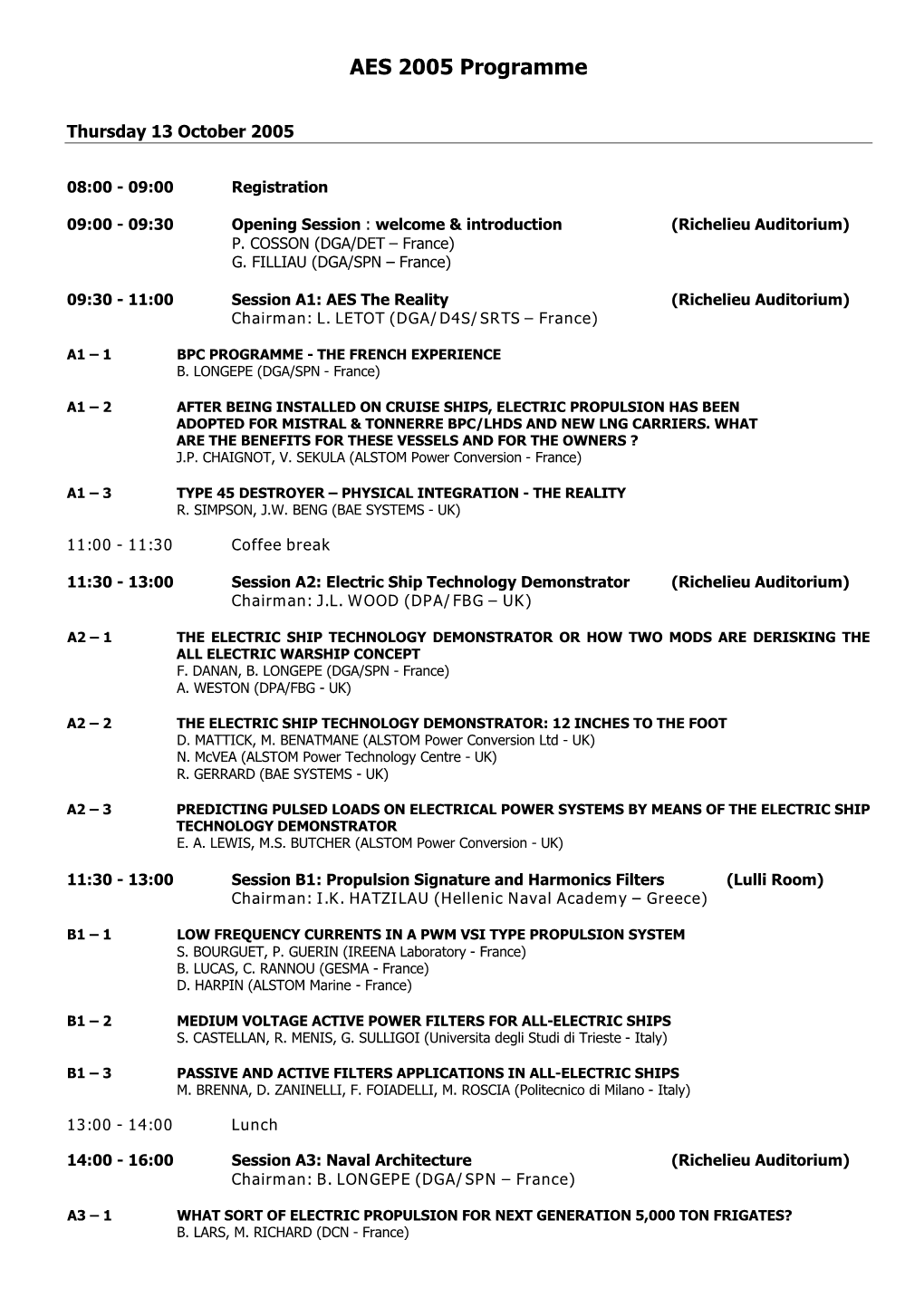 AES 2005 Programme