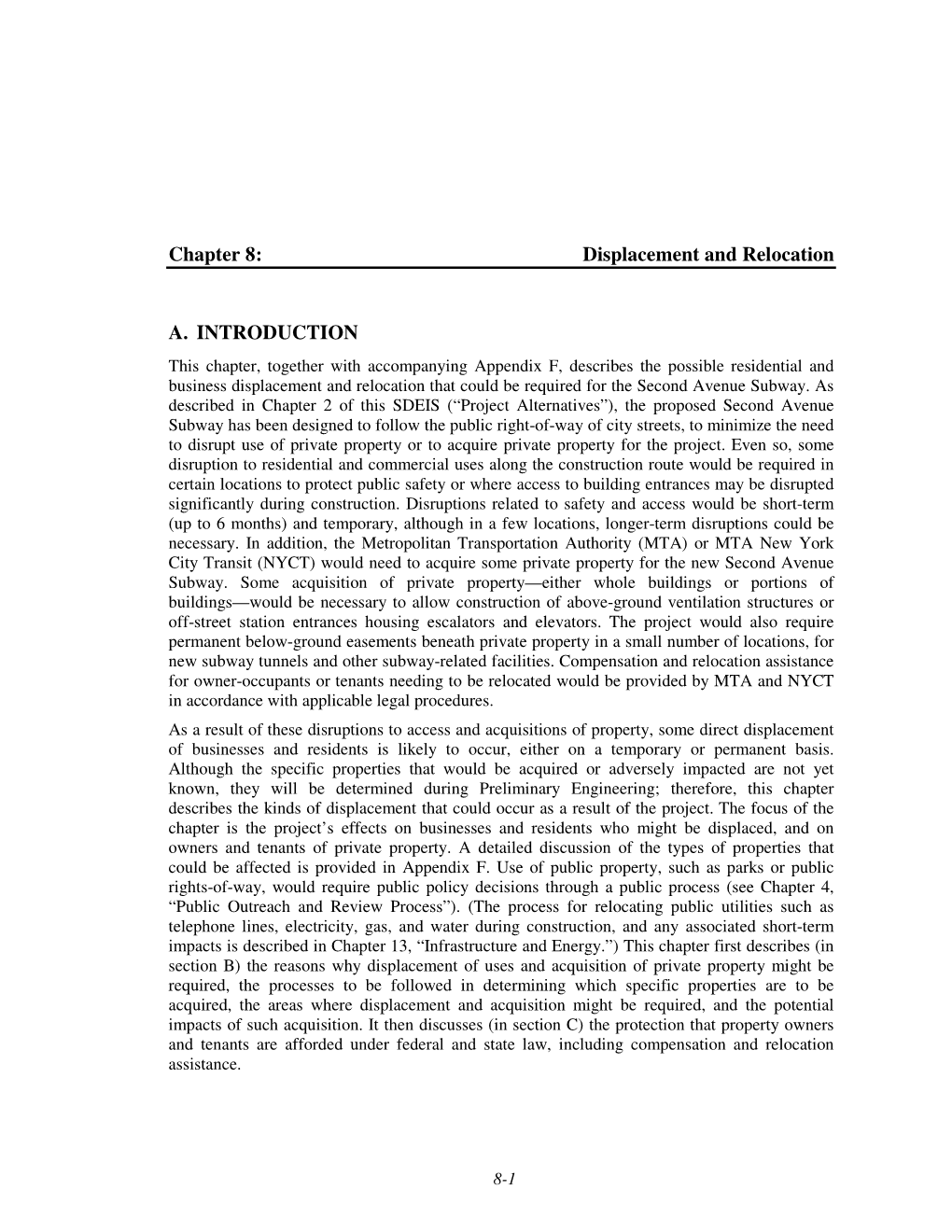 Chapter 8: Displacement and Relocation A. INTRODUCTION