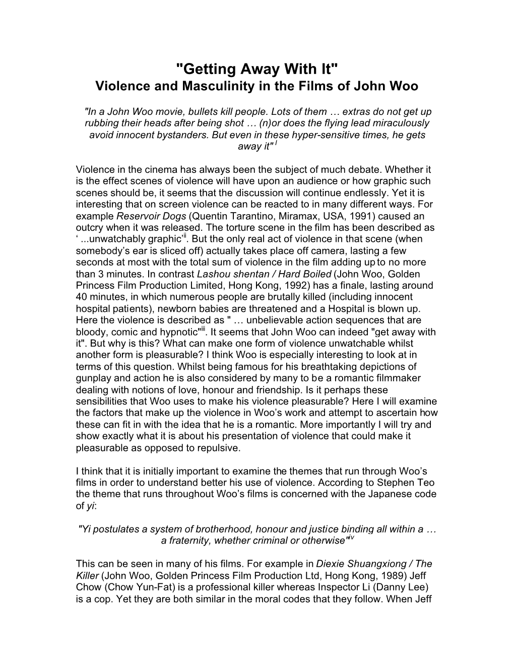 Violence and Masculinity in the Films of John Woo