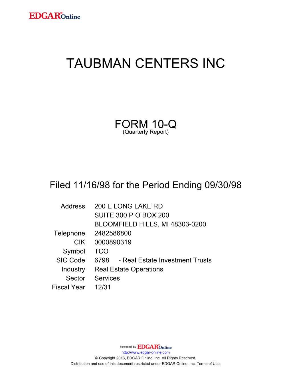 Taubman Centers Inc