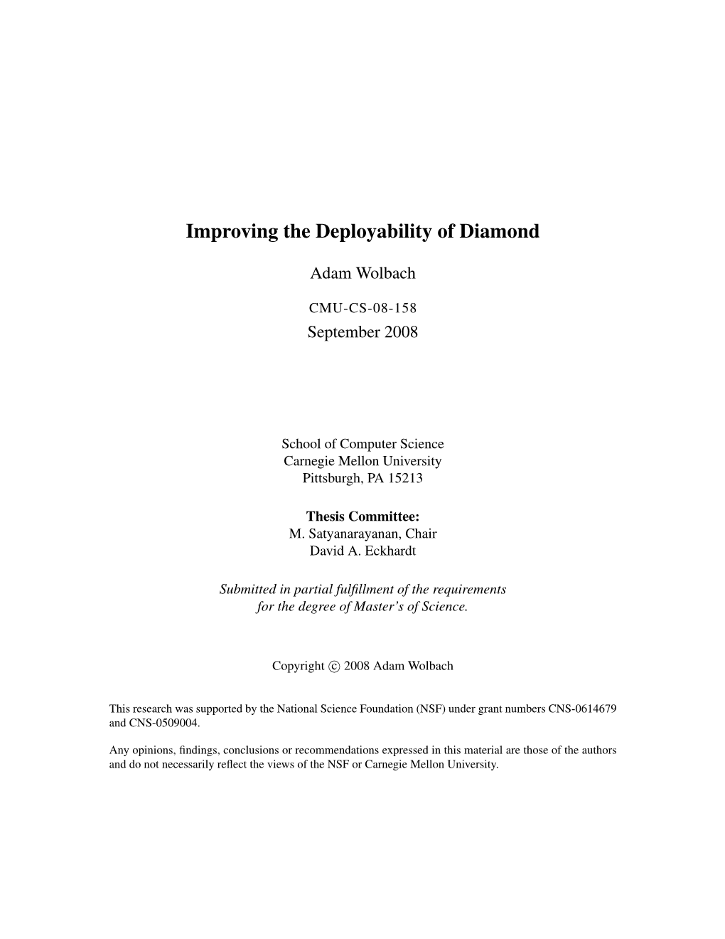 Improving the Deployability of Diamond