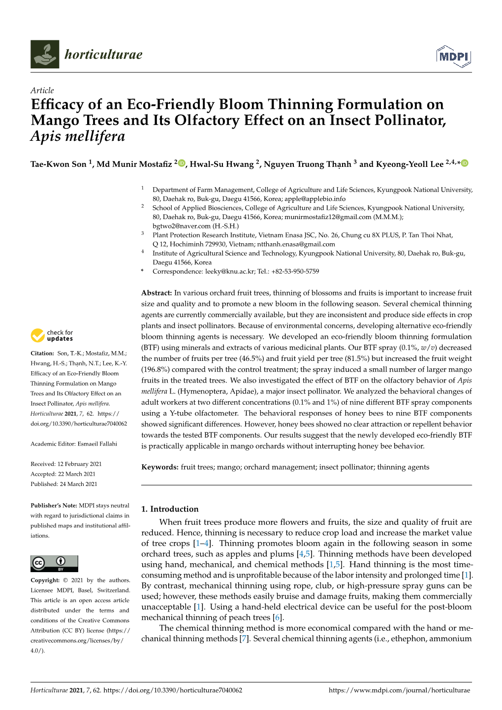 Efficacy of an Eco-Friendly Bloom Thinning Formulation on Mango